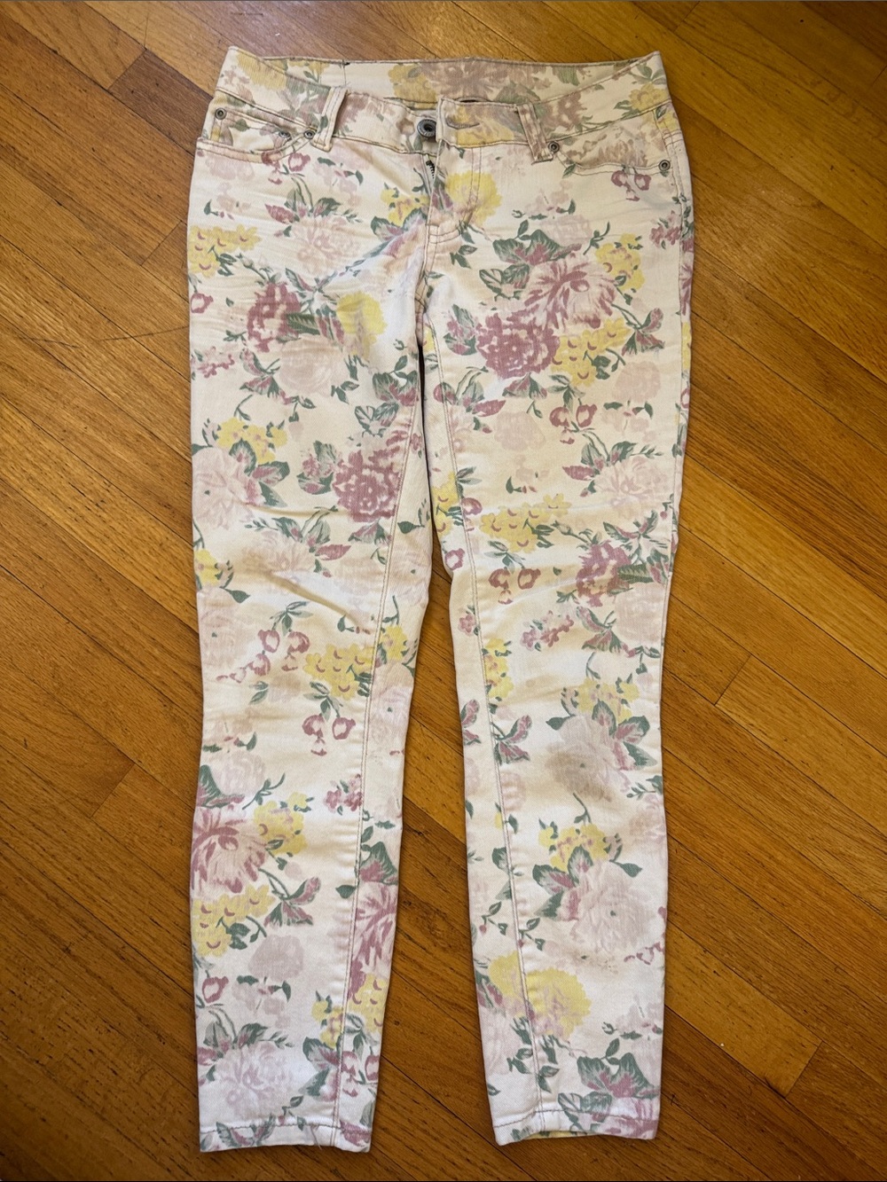 Highway Jeans Beige Pink Floral Print Skinny Jeans Size 3 GUC
